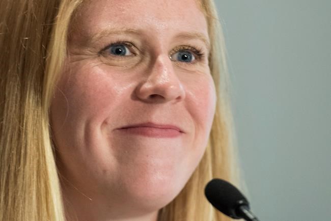 Canoeist Laurence Vincent Lapointe smiles as she speaks during a news conference in Montreal on January 27, 2020. THE CANADIAN PRESS/Graham Hughes