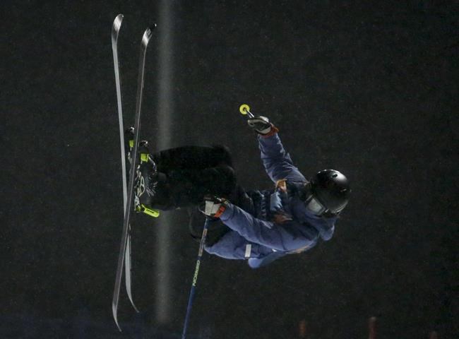 Canada's Rachael Karker competes during the women's World Cup freestyle ski halfpipe event in Calgary, Alta., on February 16, 2019. THE CANADIAN PRESS/Jeff McIntosh