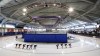 Canadian national long track speed skating team members train on the ice at the Olympic Oval in Calgary, Alta., Friday, June 11, 2021. After almost nine months without ice in the Olympic Oval because of a mechanical failure, Canada's long-track speed skating team started training again on reinstalled ice in their national training centre with an eye on making up ground for the 2022 Winter Olympics in Beijing. THE CANADIAN PRESS/Jeff McIntosh