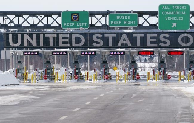 The border crossing into the United States is seen during the COVID-19 pandemic in Lacolle, Que. on February 12, 2021. THE CANADIAN PRESS/Paul Chiasson