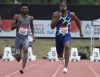 Aaron Brown, right, leads third-place finisher Bolande Ajomale on his way to winning the Mens 100 metre final, Friday, June 25, 2021 at the Canadian Track and Field Olympic trials in Montreal.THE CANADIAN PRESS/Ryan Remiorz