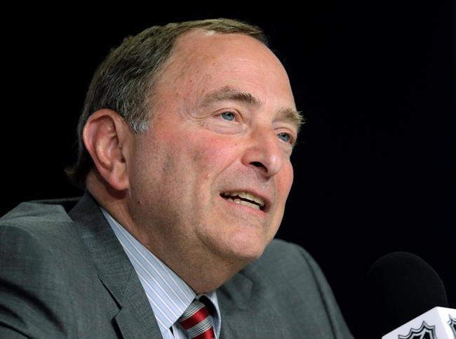 NHL Commissioner Gary Bettman speaks during a news conference before Game 5 of the NHL hockey Stanley Cup Final between the St. Louis Blues and the Boston Bruins, in Boston, June 6, 2019. NHL commissioner Gary Bettman says allegations that a former Chicago Blackhawks player was sexually assaulted by a then-assistant coach are concerning. THE CANADIAN PRESS/AP-Charles Krupa