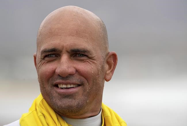 FILE - Surfer Kelly Slater is shown after surfing during an Olympic exhibition at the USA Surfing Junior championships at the Lower Trestles in San Clemente, Calif., in this Tuesday, June 22, 2021, file photo. Slater, at 49 years old, is likely the oldest and most famous Olympic alternate. (Keith Birmingham/The Orange County Register via AP, File)