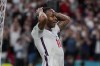 England's Raheem Sterling reacts during the Euro 2020 soccer championship semifinal match between England and Denmark at Wembley stadium in London, Wednesday, July 7, 2021. (AP Photo/Frank Augstein, Pool)