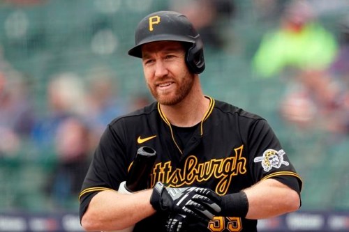 FILE - In this Thursday, April 22, 2021, file photo, Pittsburgh Pirates' Todd Frazier plays during a baseball game against the Detroit Tigers in Detroit, At 35 and close to the end of his baseball career, Frazier is on the U.S. Olympic team for the Tokyo Games. (AP Photo/Carlos Osorio, File)