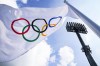 A flag bearing the Olympic Rings is displayed on the south pitch during field hockey practices at the 2020 Summer Olympics, Friday, July 23, 2021, in Tokyo, Japan. (AP Photo/John Minchillo)