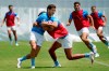 Argentina's Lucio Cinti, right, tackles Franco Sabato during a men's rugby sevens practice at the Tokyo 2020 Olympics, in Tokyo, Friday, July 23, 2021. (AP Photo/David Goldman)