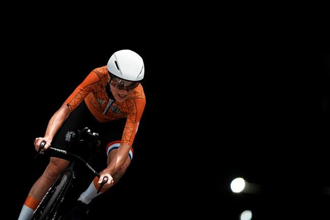 Annemiek van Vleuten of The Netherlands competes during the women's cycling individual time trial at the 2020 Summer Olympics, Wednesday, July 28, 2021, in Oyama, Japan. (AP Photo/Thibault Camus)