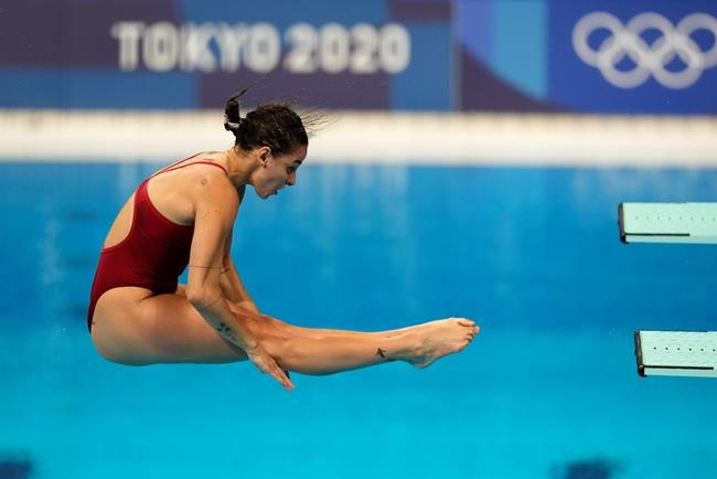 Pamela Ware of Canada competes in women's diving 3m springboard semifinal at the Tokyo Aquatics Centre at the Tokyo Summer Olympic Games, in Tokyo, Saturday, July 31, 2021. Coming off a solid performance in the preliminary round the day before, Ware's mistake in the fifth round of the three-metre springboard semifinal cost her a spot in the final, which was all but guaranteed after four rounds. THE CANADIAN PRESS/AP-Dmitri Lovetsky