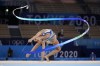 Linoy Ashram, of Israel, performs during the rhythmic gymnastics individual all-around final at the 2020 Summer Olympics, Saturday, Aug. 7, 2021, in Tokyo, Japan. (AP Photo/Ashley Landis)