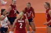 Players from the United States react while playing Brazil during the gold medal match in women's volleyball at the 2020 Summer Olympics, Sunday, Aug. 8, 2021, in Tokyo, Japan. (AP Photo/Frank Augstein)