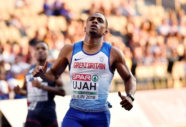 Britain's Chijindu Ujah checks his time after a men's 100-metre semifinal at the European Athletics Championships in Berlin, Germany, on Aug. 7, 2018. THE CANADIAN PRESS/AP, Martin Meissner