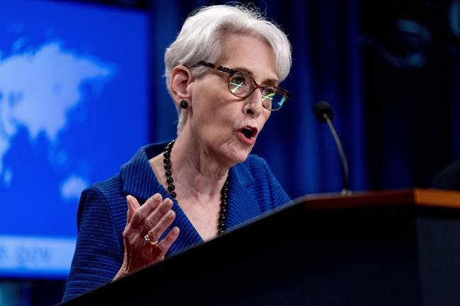 Deputy Secretary of State Wendy Sherman speaks on the situation in Afghanistan at the State Department in Washington, Wednesday, Aug. 18, 2021. (AP Photo/Andrew Harnik, Pool)