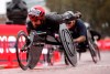 Canada's Brent Lakatos races to win the men's elite wheelchair race at the London Marathon in London, England, Sunday, Oct. 4, 2020. THE CANADIA PRESS/John Sibley/Pool via AP