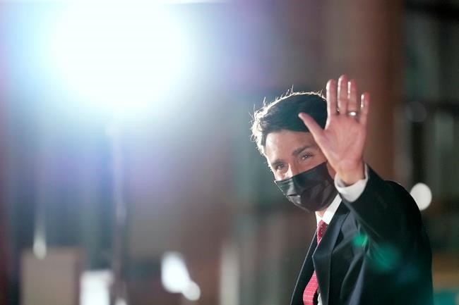 Liberal Party Leader Justin Trudeau waves to the media on arrival prior to the English language leaders' debate, in Gatineau, Que., Tuesday, Sept. 7, 2021. Canadians will vote in a federal election on Sept. 20. THE CANADIAN PRESS/Frank Gunn
