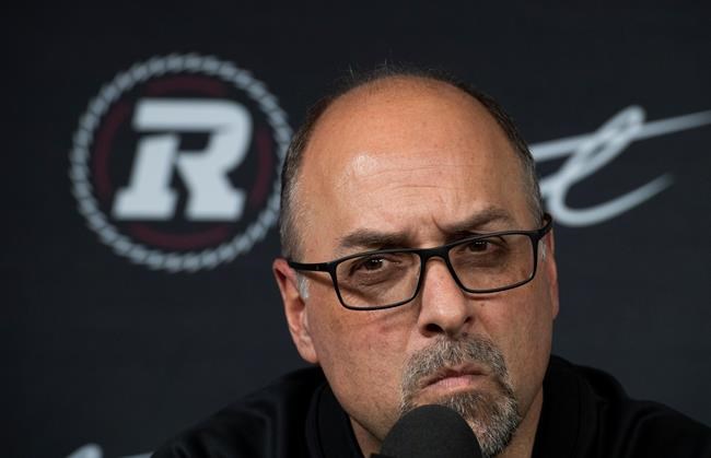 Ottawa Redblacks general manager Marcel Desjardins takes questions from reporters about the news that head coach Rick Campbell will leave the team, in Ottawa, on Monday, Nov. 4, 2019. THE CANADIAN PRESS/Justin Tang