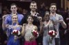 Pairs gold medalists Canada's Meagan Duhamel and Eric Radford, centre, silver medalists Aliona Savchenko and Bruno Massot, left, of Germany and bronze medalists Vanessa James and Morgan Cipres of France show off their medals during victory ceremonies at Skate Canada International in Regina on Saturday, October 28, 2017. Canadian veteran figure skaters Eric Radford and Vanessa James turned more than a few heads when they announced last April that they were coming out of retirement to compete together in pairs. THE CANADIAN PRESS/Paul Chiasson