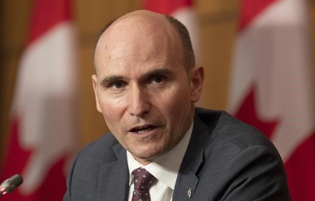 Health Minister Jean-Yves Duclos responds to a question during a news conference by video conference, in Ottawa, Friday, Nov. 26, 2021. Duclos says Canada supports the development of a new global convention on pandemic preparedness and response that will be debated at a special meeting of the World Health Assembly Monday. THE CANADIAN PRESS/Adrian Wyld