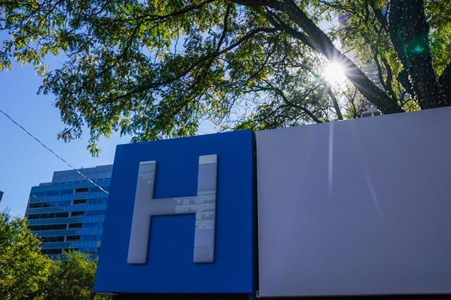The entrance sign to the Mount Sinai Hospital in Toronto is seen on Tuesday, Oct. 19, 2021. The Canadian Medical Association say it will cost $1.3 billion to clear the backlogs for eight key procedures that were put on hold during the COVID-19 pandemic. THE CANADIAN PRESS/Evan Buhler