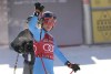 Italy's Sofia Goggia reacts at finish area during an alpine ski, women's World Cup super-G race in Val D'Isere, France, Sunday, Dec. 19, 2021. (AP Photo/Giovanni Pizzato)