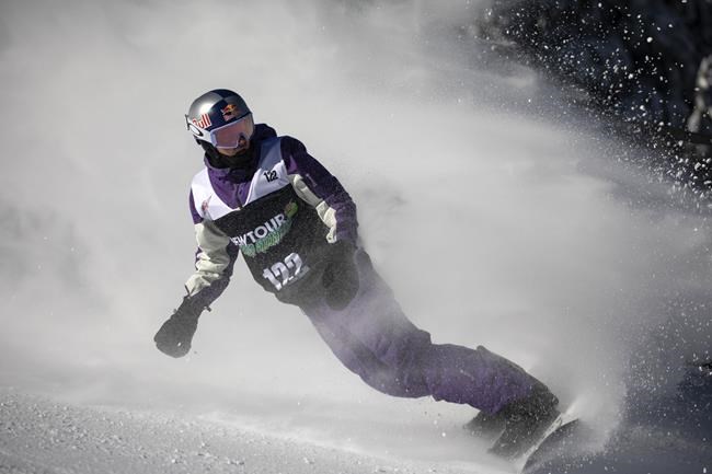Mark McMorris, of Canada, comes to a halt following his run in the slopestyle finals, Saturday, Dec. 18, 2021, during the Dew Tour snowboarding event at Copper Mountain, Colo. McMorris expects the Beijing Olympics will go ahead as planned. THE CANADIAN PRESS/AP-Hugh Carey