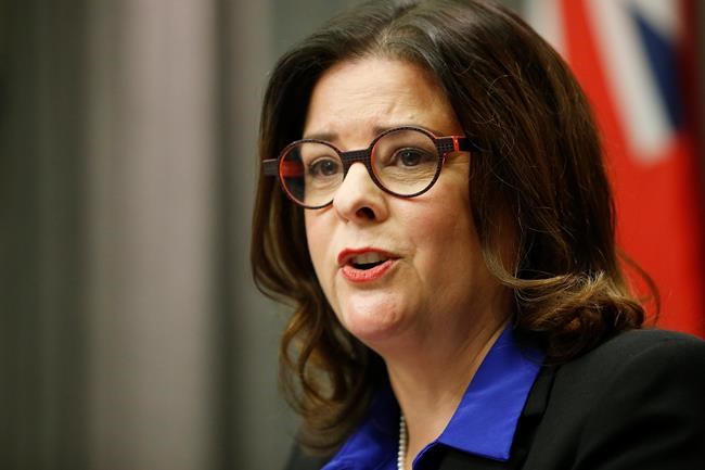 Manitoba Premier Heather Stefanson speaks to media prior to the reading of the speech from the throne at the Manitoba legislature in Winnipeg, Tuesday, Nov. 23, 2021. THE CANADIAN PRESS/John Woods