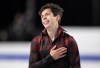 Canada's Keegan Messing reacts to the crowd after performing his men's free program during the Skate Canada International figure skating competition, in Vancouver, on Saturday, October 30, 2021. THE CANADIAN PRESS/Darryl Dyck
