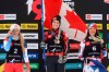 Silver medalist Fanny Smith, left, of Switzerland; gold medalist Marielle Thompson, center, of Canada; and bronze medalist Alizee Baron, of France, celebrate on the podium after the women's ski cross event at the freestyle ski and snowboard world championships in Solitude, Utah Saturday, Feb. 2, 2019. World Cup races Friday and Saturday at Nakiska resort, west of Calgary, feature a deep host team, particularly on the women’s side with five Canadians ranked in the world’s top 10. THE CANADIAN PRESS/AP-Alex Goodlett
