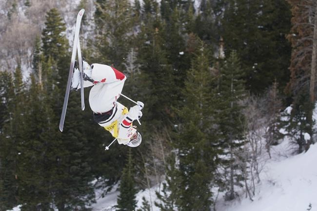 Canada's Mikael Kingsbury competes in a World Cup freestyle moguls competition at Deer Valley Resort in Park City, Utah, Thursday, Jan. 13, 2022. (AP Photo/Rick Bowmer)