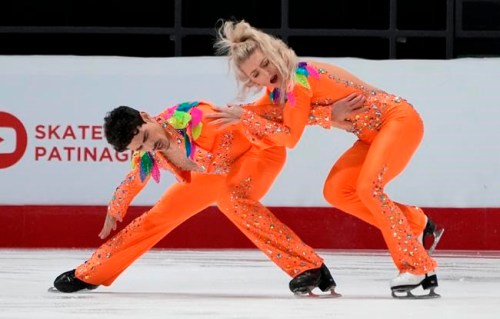 Piper Gilles and Paul Poirier perform their routine during the senior dance rhythm program at the National Skating Championships, in Ottawa, Friday, Jan. 7, 2022. THE CANADIAN PRESS/Adrian Wyld