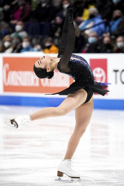 Karen Chen skates in the ladies short program event during the U.S. Figure Skating Championships in Nashville, Tenn., Thursday, Jan. 6, 2022. (Andrew Nelles/The Tennessean via AP)