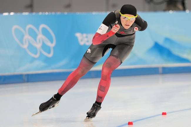 Canada's Isabelle Weidemann skates during the women's 5,000-metre speedskating final at the Beijing Winter Olympics in Beijing, China, on Thursday, Feb. 10, 2022. THE CANADIAN PRESS/Paul Chiasson