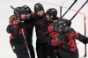 Team Canada players (left to right) Claire Thompson (42) Sarah Nurse (20), Natalie Spooner (24) Jamie Lee Rattray (47) and Jocelyne Larocque (3) celebrate a goal against Sweden during second period women's quarter-final round hockey action at the Beijing Winter Olympics in Beijing, China, on Friday, Feb. 11, 2022. THE CANADIAN PRESS/Ryan Remiorz