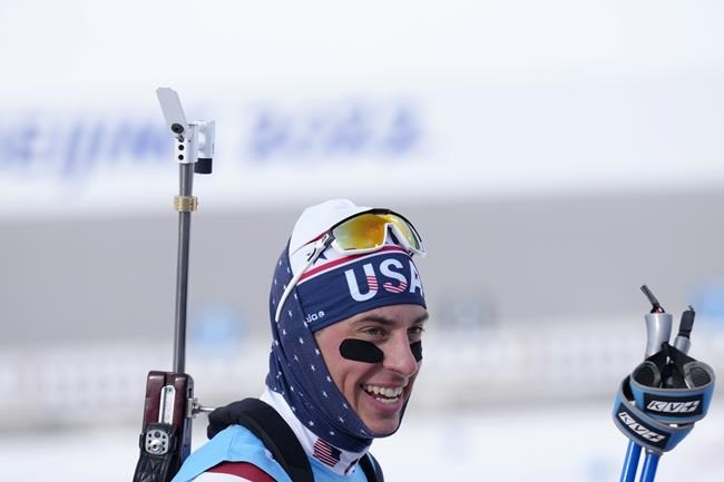 Paul Schommer practices at the 2022 Winter Olympics, Friday, Feb. 4, 2022, in Zhangjiakou, China. (AP Photo/Kirsty Wigglesworth)