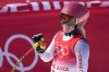 Mikaela Shiffrin of the United States reacts after finishing the women's combined downhill at the 2022 Winter Olympics, Thursday, Feb. 17, 2022, in the Yanqing district of Beijing. (AP Photo/Luca Bruno)