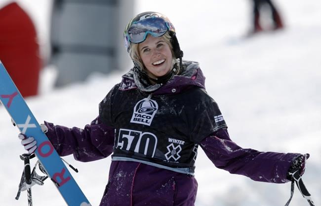 Sarah Burke, of Canada, reacts after failing to place in the top-three finishers in the slopestyle skiing women's final at the Winter X Games at Buttermilk Mountain outside Aspen, Colo. on Jan. 28, 2010. THE CANADIAN PRESS/AP, David Zalubowski