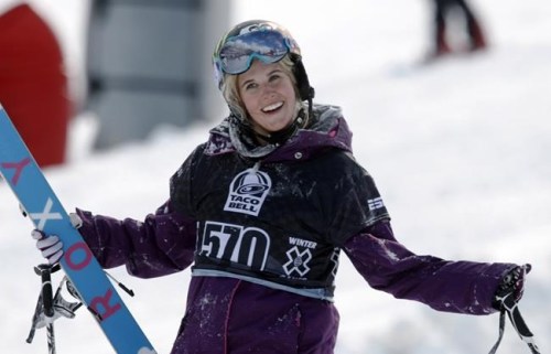 Sarah Burke, of Canada, reacts after failing to place in the top-three finishers in the slopestyle skiing women's final at the Winter X Games at Buttermilk Mountain outside Aspen, Colo. on&nbsp;Jan. 28, 2010.&nbsp;THE CANADIAN PRESS/AP, David Zalubowski