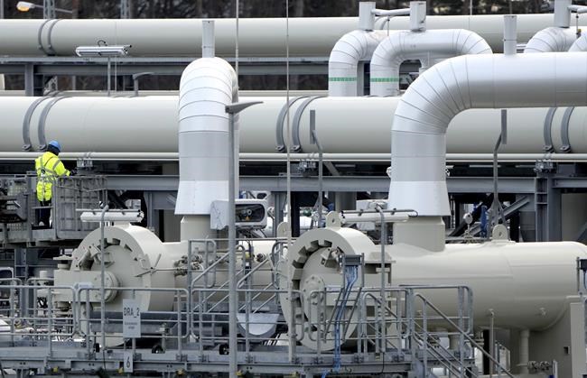 FILE - Pipes at the landfall facilities of the 'Nord Stream 2' gas pipline are pictured in Lubmin, northern Germany, on Feb. 15, 2022. (AP Photo/Michael Sohn, File)