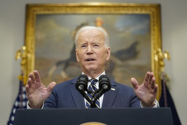 President Joe Biden announces that along with the European Union and the Group of Seven countries, the U.S. will move to revoke