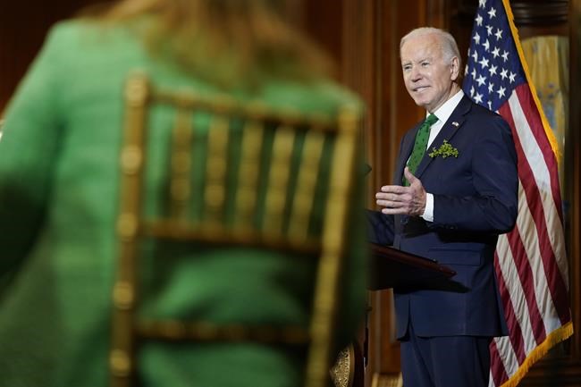 President Joe Biden speaks at the annual Friends of Ireland luncheon on Capitol Hill in Washington, Thursday, March 17, 2022. (AP Photo/Patrick Semansky)