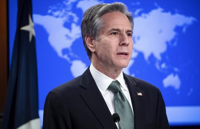 Secretary of State Antony Blinken speaks during a news conference Thursday, March 17, 2022, at the State Department in Washington. (Saul Loeb/Pool via AP)