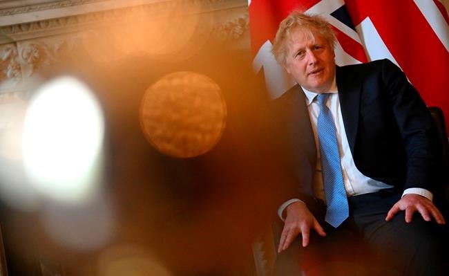 Prime Minister Boris Johnson in 10 Downing Street, London, ahead of talks with Prime Minister of Kurdistan, Masrour Barzani Tuesday April 19, 2022. (Daniel Leal/pool photo via AP)
