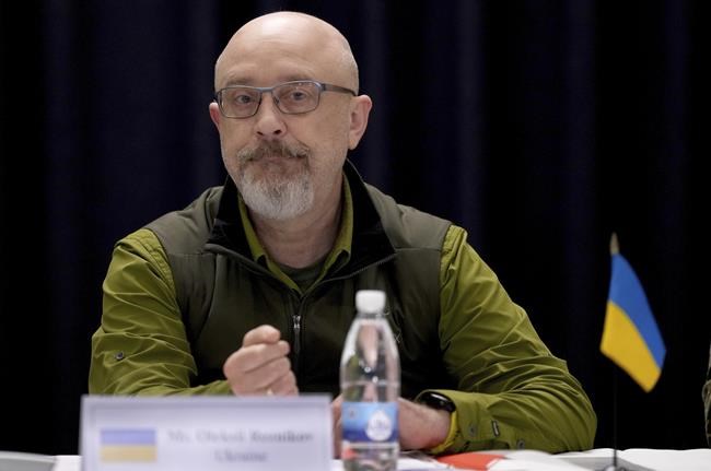 Ukraine's Defense Minister Oleksii Reznikov attends the meeting of the Ukraine Security Consultative Group at Ramstein Air Base in Ramstein, Germany, Tuesday, April 26, 2022. (AP Photo/Michael Probst)
