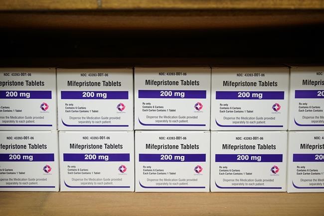 Boxes of the drug mifepristone line a shelf at the West Alabama Women's Center in Tuscaloosa, Ala., on Wednesday, March 16, 2022. The drug is one of two used together in