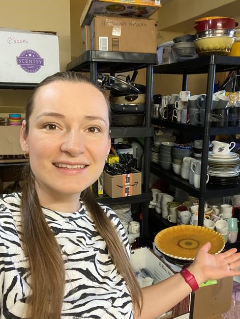 Adilya Dragan is a volunteer putting together boxes of supplies for the Ukrainian refugees set to arrive in St. John's, N.L. Monday on a plane chartered by the provincial government. The 32-year-old mother of three originally from Russia said several rooms in her house are now full of donated supplies to help those arriving Monday feel welcome and cared for. THE CANADIAN PRESS/HO-Adilya Dragan **MANDATORY CREDIT**