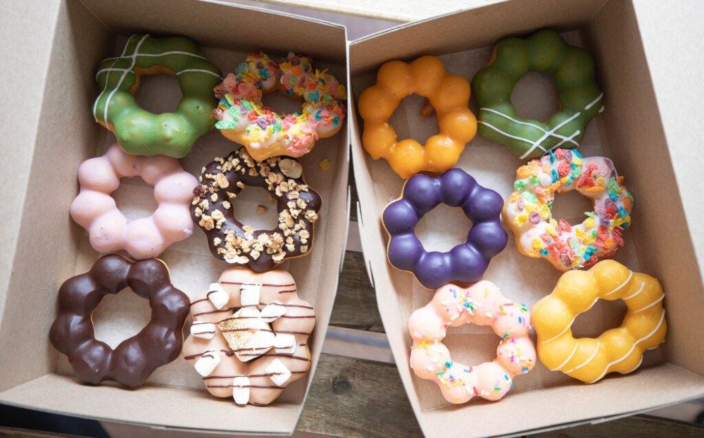 Not a Donut specializes in mochi doughnuts, flower-shaped rings with a soft, chewy texture. (Jessica Lee / Winnipeg Free Press)