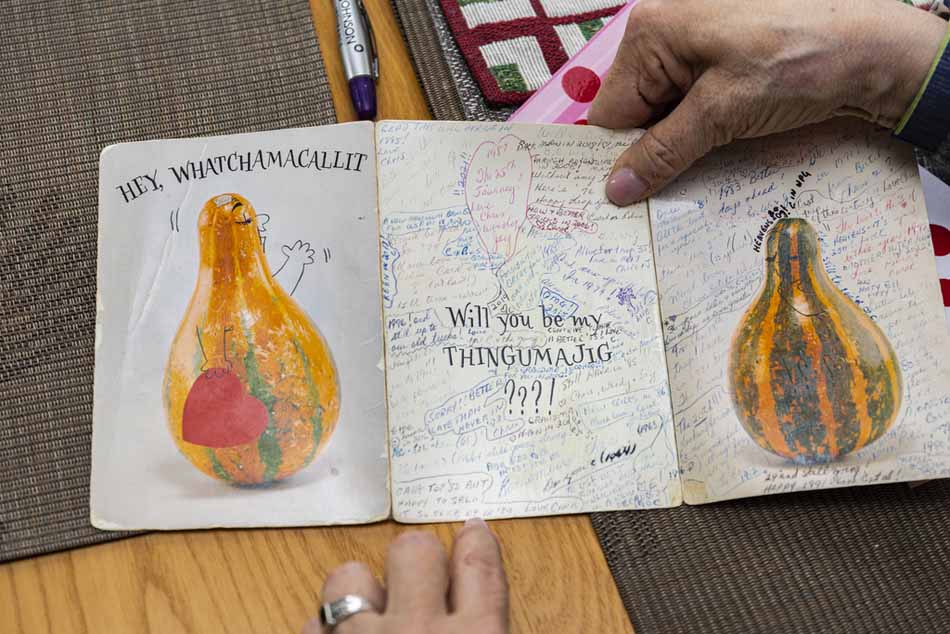 Brandonite Carol Enns holds a Valentine’s Day card she has been mailing back and forth with her friend Chris Ranick for 60 years. (Chelsea Kemp/The Brandon Sun)