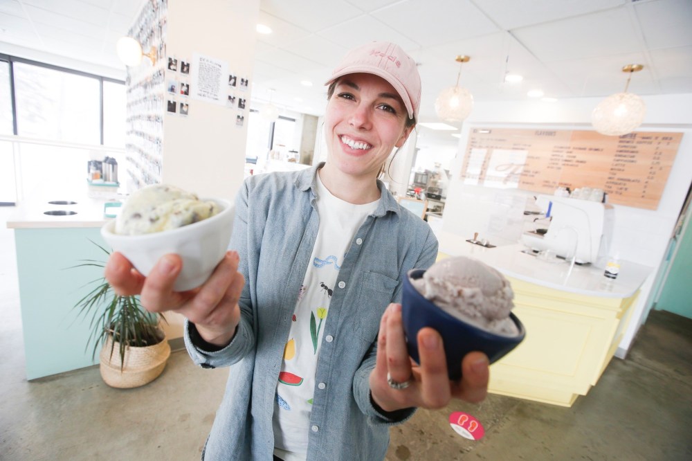 JOHN WOODS / WINNIPEG FREE PRESS
Elise Page, co-owner of Fête Ice Cream & Coffee, says that sales have improved in recent weeks, but lack of downtown activity remains noticeable. (JOHN WOODS / WINNIPEG FREE PRESS)