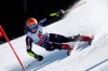 Croatia's Filip Zubcic speeds down the slope during an alpine ski, men's World Cup giant slalom, in Bansko, Saturday, Feb. 27, 2021. (AP Photo/Gabriele Facciotti)