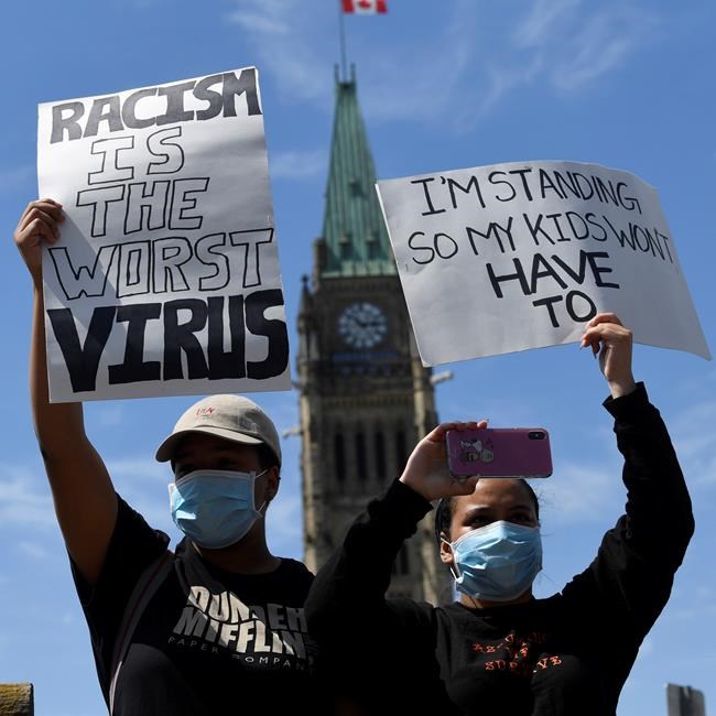 People take part in an anti-racism rally in Ottawa, Friday, June 5, 2020. THE CANADIAN PRESS/Adrian Wyld